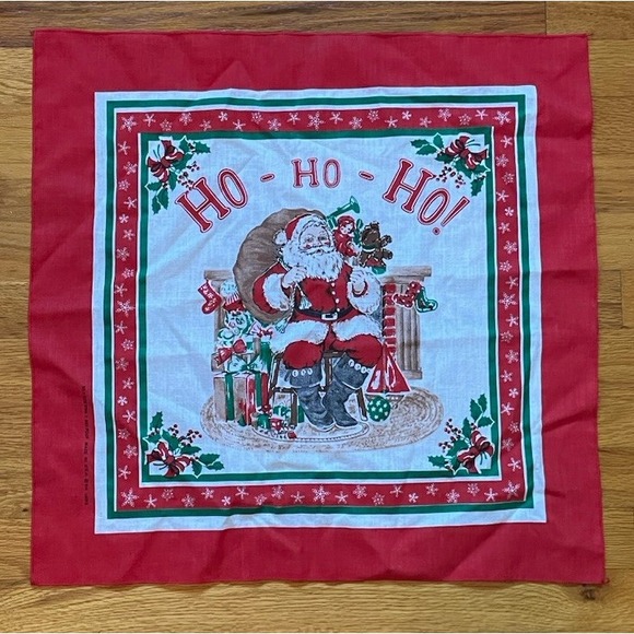 American Vintage Accessories - Santa Claus Christmas Bandana Ho Ho Ho Cotton Polyester Made USA Vtg 14193